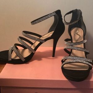 Black rhinestones heels